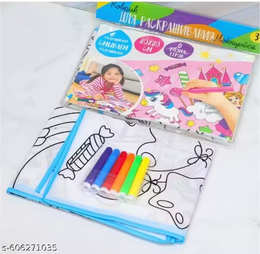 DIY Coloring Mats for Kids | Washable | Eraseable | with 6 pcs Sketch Pens