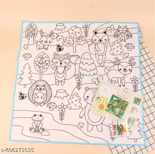 DIY Coloring Mats for Kids | Washable | Eraseable | with 6 pcs Sketch Pens