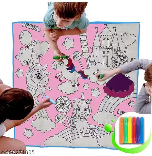 DIY Coloring Mats for Kids | Washable | Eraseable | with 6 pcs Sketch Pens