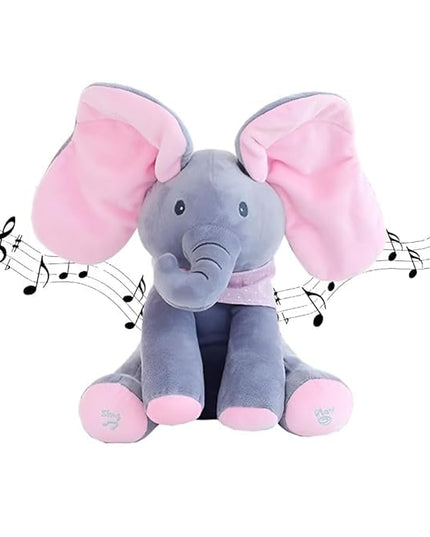 Peek A Boo Elephant Plush Toy for Babies & Kids, Musical Stuffed Animal with Moving Flappy Ears, Interactive Singing Soft Toy for Toddlers, Cuddly Gift for Birthday