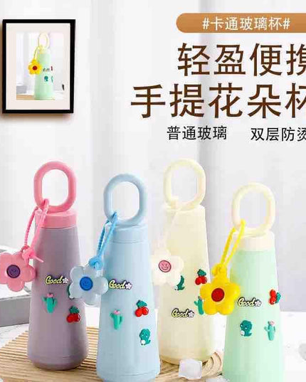 Petal Cup 450 ML Glass Water Bottle (Mix Colors)