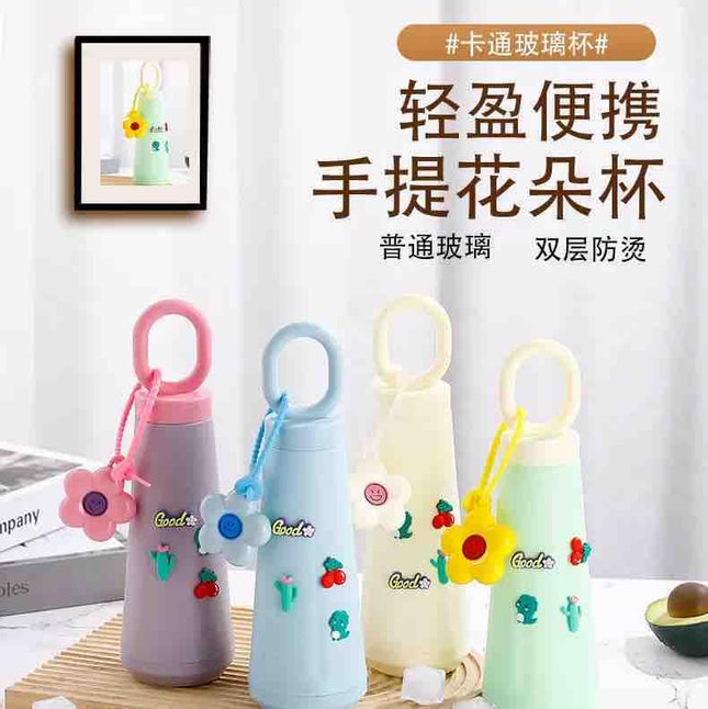 Petal Cup 450 ML Glass Water Bottle (Mix Colors)