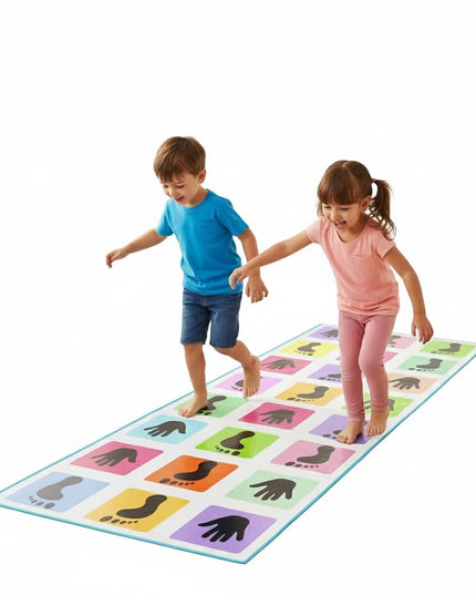 Kids Floor Learning Game Mat, Hands and Feet Pattern, 2.5 x 8 Feet PVC, Indoor Educational Activity for Ages 4-12 hopscotch Jumbo Play mat