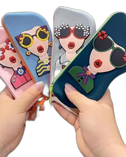 Cute Silicone Sunglass Case with Zipper & Wrist Strap, Soft Protective Glasses Holder for Women, Men & Kids | Waterproof Eyeglass Pouch with Cleaning Cloth | Travel & Everyday Use (MULTI)