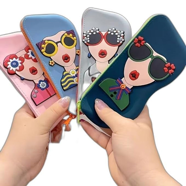 Cute Silicone Sunglass Case with Zipper & Wrist Strap, Soft Protective Glasses Holder for Women, Men & Kids | Waterproof Eyeglass Pouch with Cleaning Cloth | Travel & Everyday Use (MULTI)