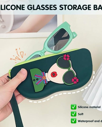 Cute Silicone Sunglass Case with Zipper & Wrist Strap, Soft Protective Glasses Holder for Women, Men & Kids | Waterproof Eyeglass Pouch with Cleaning Cloth | Travel & Everyday Use (MULTI)