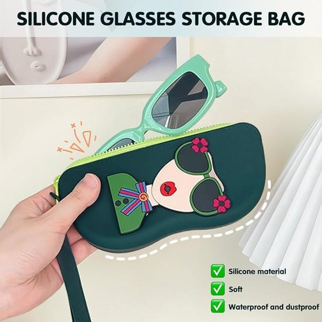 Cute Silicone Sunglass Case with Zipper & Wrist Strap, Soft Protective Glasses Holder for Women, Men & Kids | Waterproof Eyeglass Pouch with Cleaning Cloth | Travel & Everyday Use (MULTI)