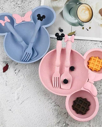 Kiddon India Kids Dinner Set Mickey Shape Wheat Straw Plate Bowl Baby Training