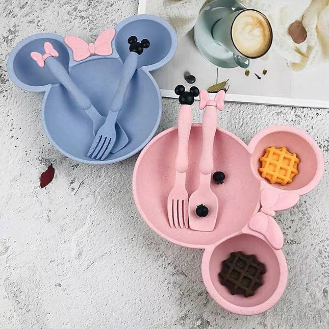 Kiddon India Kids Dinner Set Mickey Shape Wheat Straw Plate Bowl Baby Training
