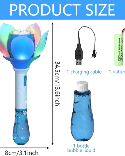 Electric Bubble Wand for Kids, Automatic Bubble Machine with LED Lights, 10000+ Bubbles per Minute, Flower Bubble Stick Toy, Portable Bubble Blower for Outdoor Play (Blue)