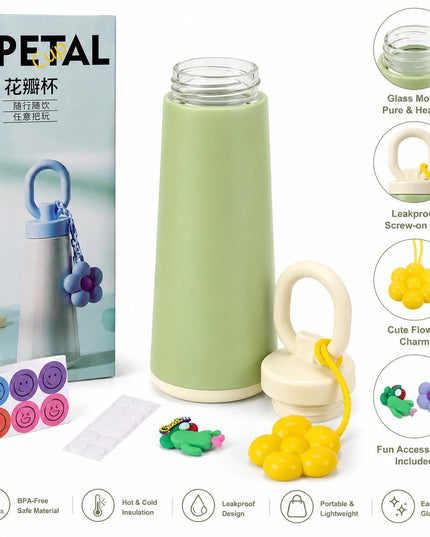 Petal Cup 450 ML Glass Water Bottle (Mix Colors)