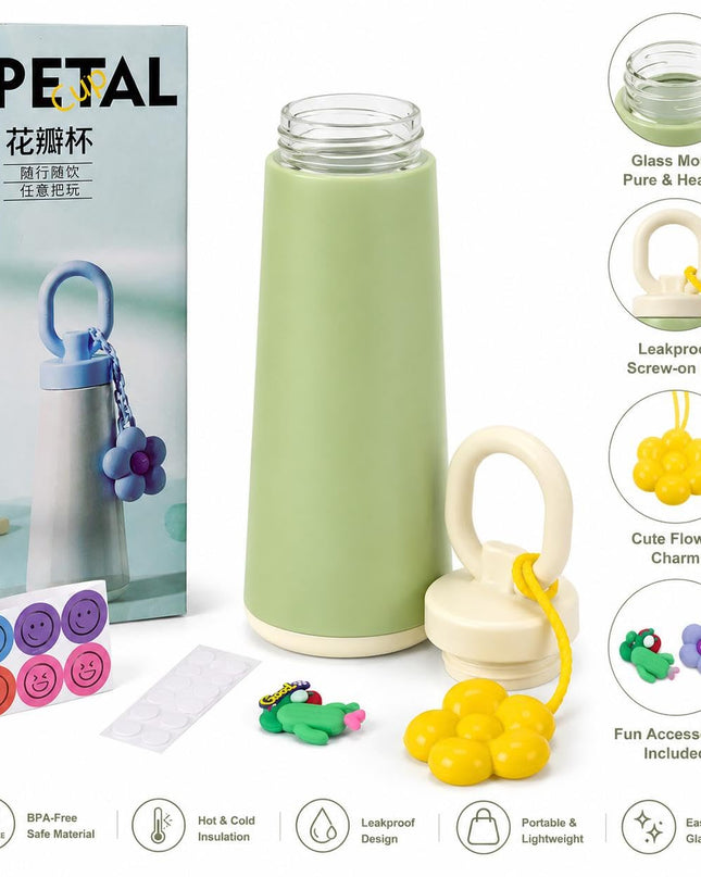 Petal Cup 450 ML Glass Water Bottle (Mix Colors)