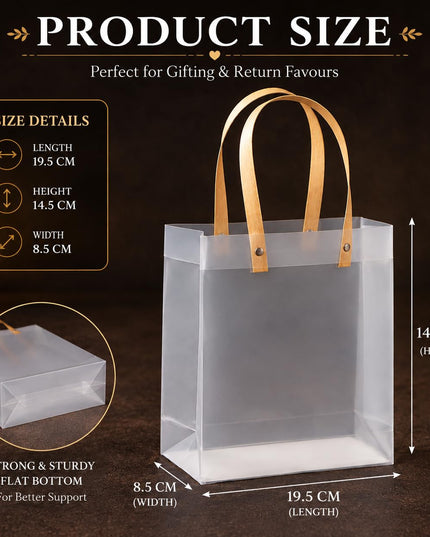 4 Pcs Translucent Gift Bags with Golden Handle|Gift Bags for Wedding Christmas Valentine Day Birthday Anniversary Party Return Gift Hamper Packaging carry bag Festive Gifting