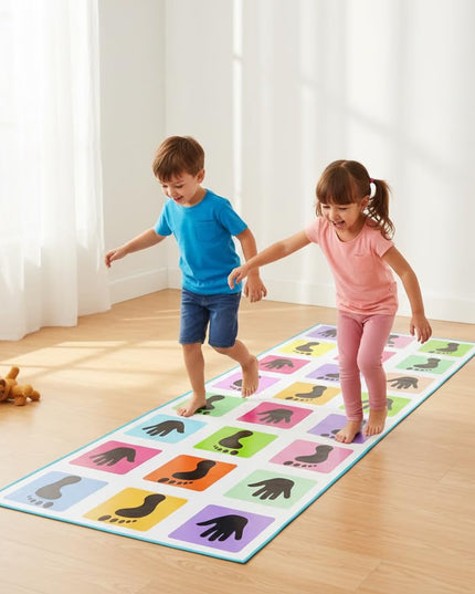 Kids Floor Learning Game Mat, Hands and Feet Pattern, 2.5 x 8 Feet PVC, Indoor Educational Activity for Ages 4-12 hopscotch Jumbo Play mat