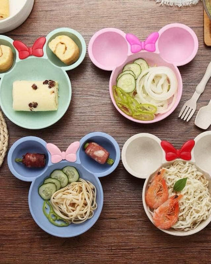 Kiddon India Kids Dinner Set Mickey Shape Wheat Straw Plate Bowl Baby Training
