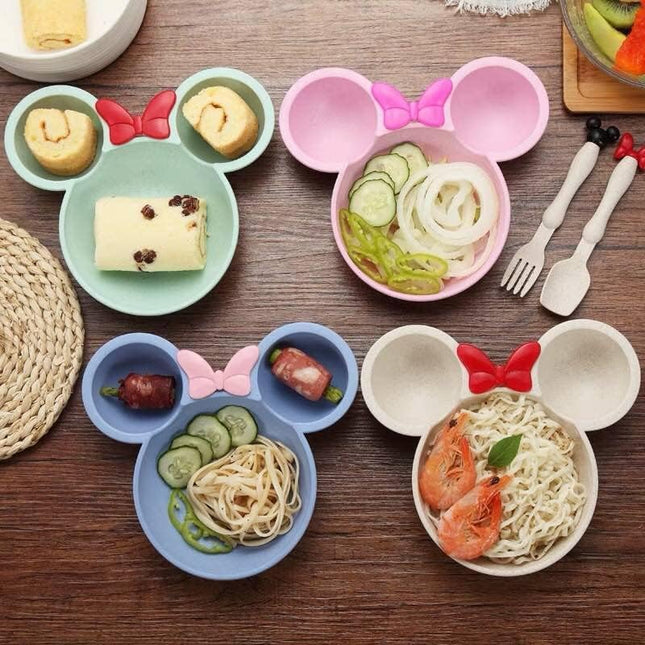 Kiddon India Kids Dinner Set Mickey Shape Wheat Straw Plate Bowl Baby Training