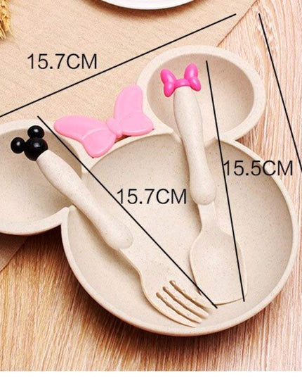 Kiddon India Kids Dinner Set Mickey Shape Wheat Straw Plate Bowl Baby Training