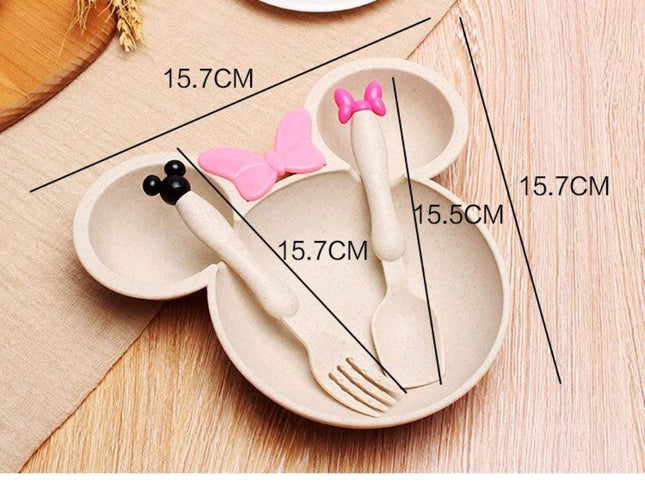 Kiddon India Kids Dinner Set Mickey Shape Wheat Straw Plate Bowl Baby Training