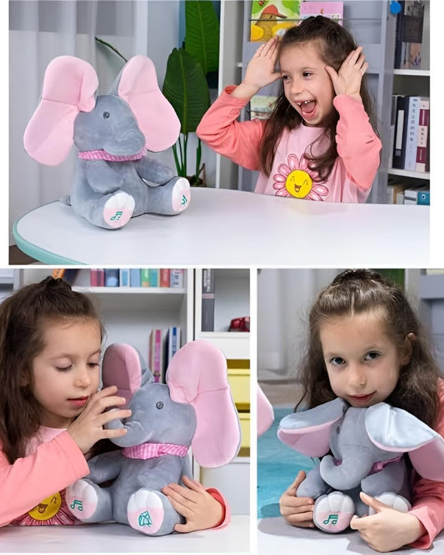 Peek A Boo Elephant Plush Toy for Babies & Kids, Musical Stuffed Animal with Moving Flappy Ears, Interactive Singing Soft Toy for Toddlers, Cuddly Gift for Birthday