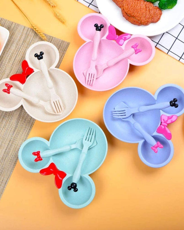 Kiddon India Kids Dinner Set Mickey Shape Wheat Straw Plate Bowl Baby Training