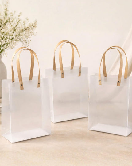 4 Pcs Translucent Gift Bags with Golden Handle|Gift Bags for Wedding Christmas Valentine Day Birthday Anniversary Party Return Gift Hamper Packaging carry bag Festive Gifting
