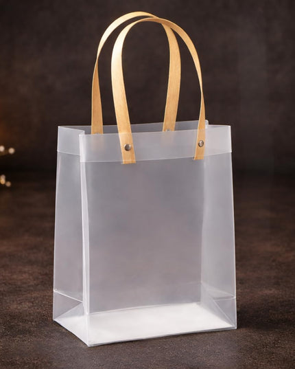 4 Pcs Translucent Gift Bags with Golden Handle|Gift Bags for Wedding Christmas Valentine Day Birthday Anniversary Party Return Gift Hamper Packaging carry bag Festive Gifting
