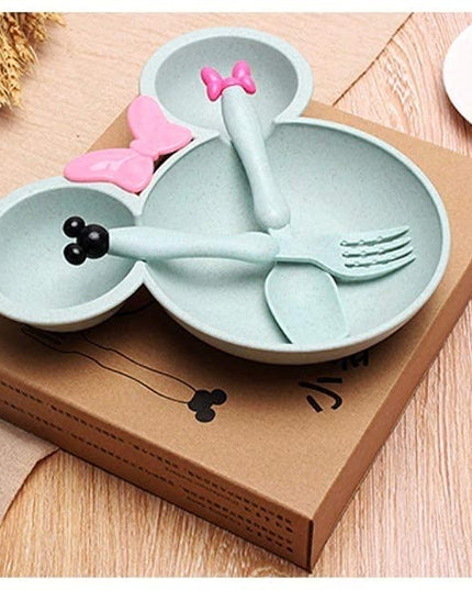 Kiddon India Kids Dinner Set Mickey Shape Wheat Straw Plate Bowl Baby Training