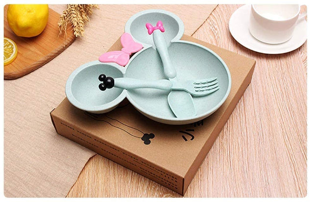 Kiddon India Kids Dinner Set Mickey Shape Wheat Straw Plate Bowl Baby Training