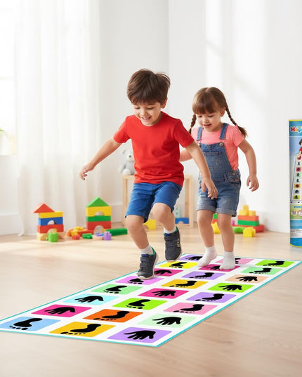 Kids Floor Learning Game Mat, Hands and Feet Pattern, 2.5 x 8 Feet PVC, Indoor Educational Activity for Ages 4-12 hopscotch Jumbo Play mat