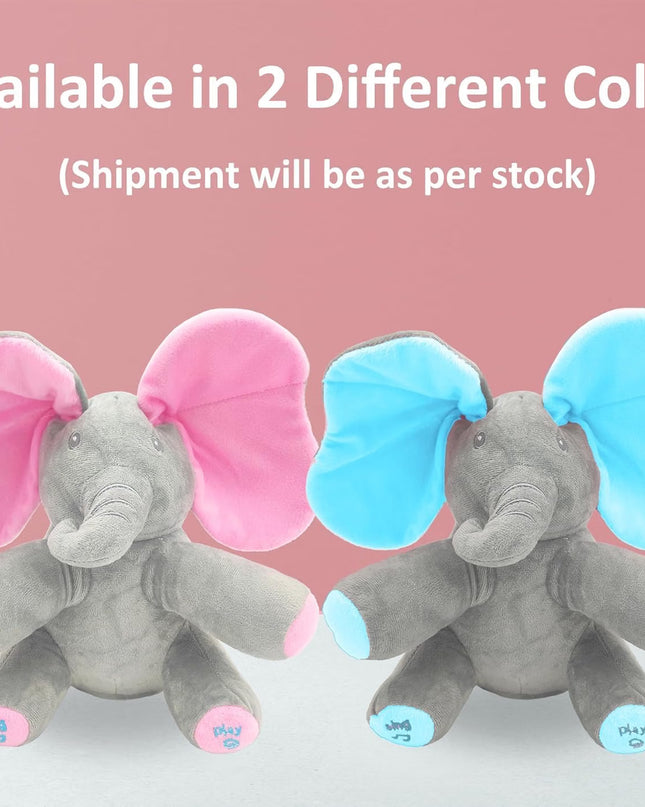 Peek A Boo Elephant Plush Toy for Babies & Kids, Musical Stuffed Animal with Moving Flappy Ears, Interactive Singing Soft Toy for Toddlers, Cuddly Gift for Birthday