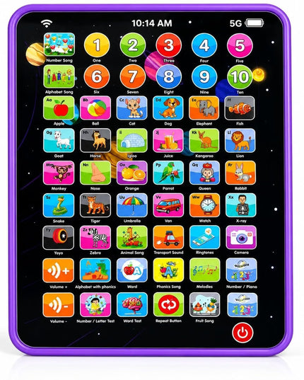 Learning Pad for Preschoolers & Toddlers 2Y+ | 14 Interactive Functions, Phonics, Alphabets, Numbers, Transport & Animal Sounds | Educational and Early Developmental Toy (Purple)