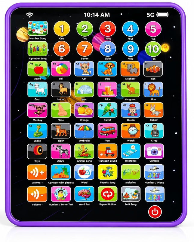 Learning Pad for Preschoolers & Toddlers 2Y+ | 14 Interactive Functions, Phonics, Alphabets, Numbers, Transport & Animal Sounds | Educational and Early Developmental Toy (Purple)