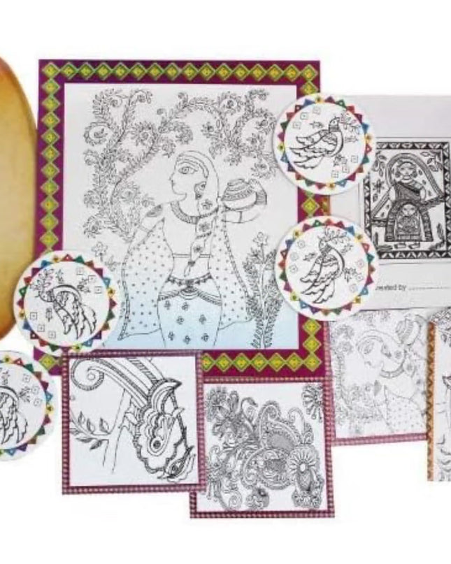 Madhubani Art Kit for Kids | DIY Traditional Indian Folk Painting Set with Colors | Educational Art & Craft Activity Kit | Creative Gift for Boys & Girls