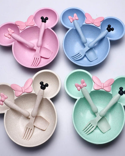Kiddon India Kids Dinner Set Mickey Shape Wheat Straw Plate Bowl Baby Training