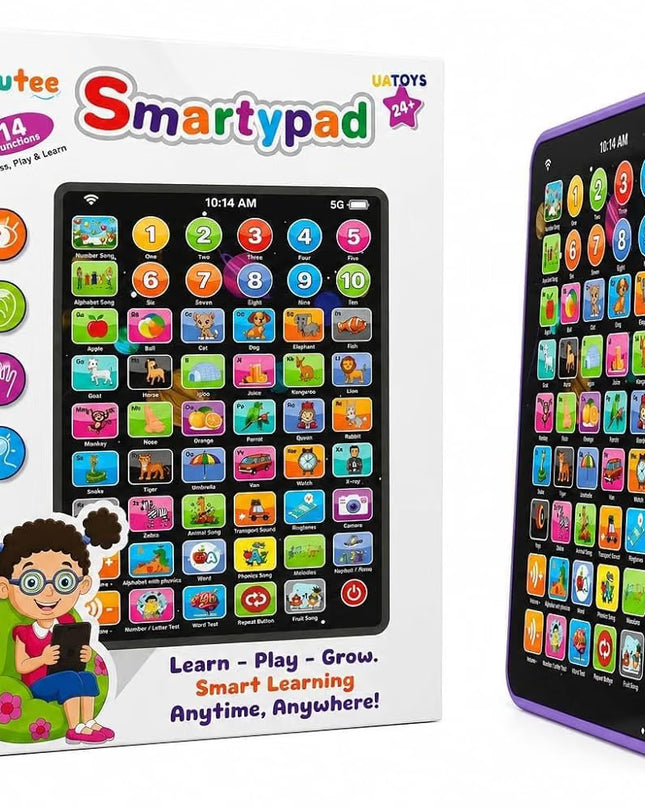 Learning Pad for Preschoolers & Toddlers 2Y+ | 14 Interactive Functions, Phonics, Alphabets, Numbers, Transport & Animal Sounds | Educational and Early Developmental Toy (Purple)