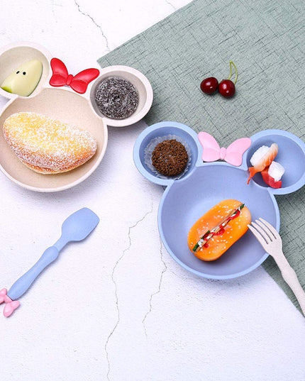 Kiddon India Kids Dinner Set Mickey Shape Wheat Straw Plate Bowl Baby Training