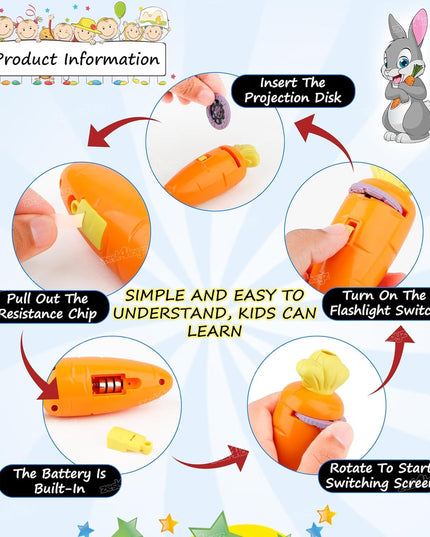 Carrot Shape Projector Torch for Kids with 3 Image Discs | Educational Pretend Play Toy Flashlight | Story Projection Night Light for Toddlers, Boys & Girls