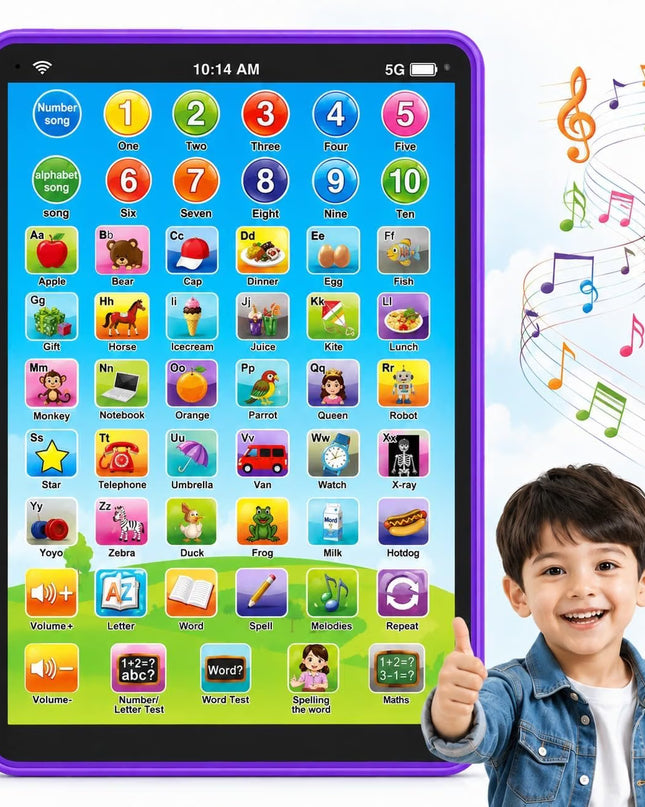 Learning Pad for Preschoolers & Toddlers 2Y+ | 14 Interactive Functions, Phonics, Alphabets, Numbers, Transport & Animal Sounds | Educational and Early Developmental Toy (Purple)