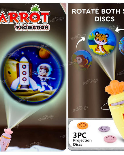 Carrot Shape Projector Torch for Kids with 3 Image Discs | Educational Pretend Play Toy Flashlight | Story Projection Night Light for Toddlers, Boys & Girls