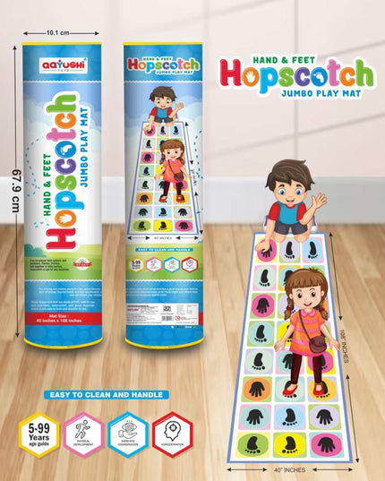 Kids Floor Learning Game Mat, Hands and Feet Pattern, 2.5 x 8 Feet PVC, Indoor Educational Activity for Ages 4-12 hopscotch Jumbo Play mat