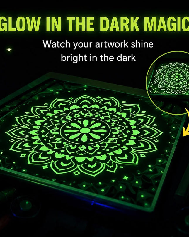 Glow in the Dark Mandala Art DIY Kit, with 6 Artwork Sheets, Coasters, Glow Paints, for Ages 3+