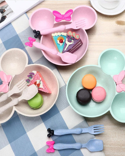 Kiddon India Kids Dinner Set Mickey Shape Wheat Straw Plate Bowl Baby Training