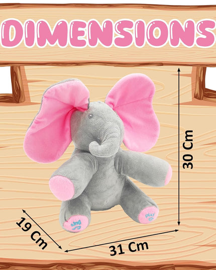 Peek A Boo Elephant Plush Toy for Babies & Kids, Musical Stuffed Animal with Moving Flappy Ears, Interactive Singing Soft Toy for Toddlers, Cuddly Gift for Birthday