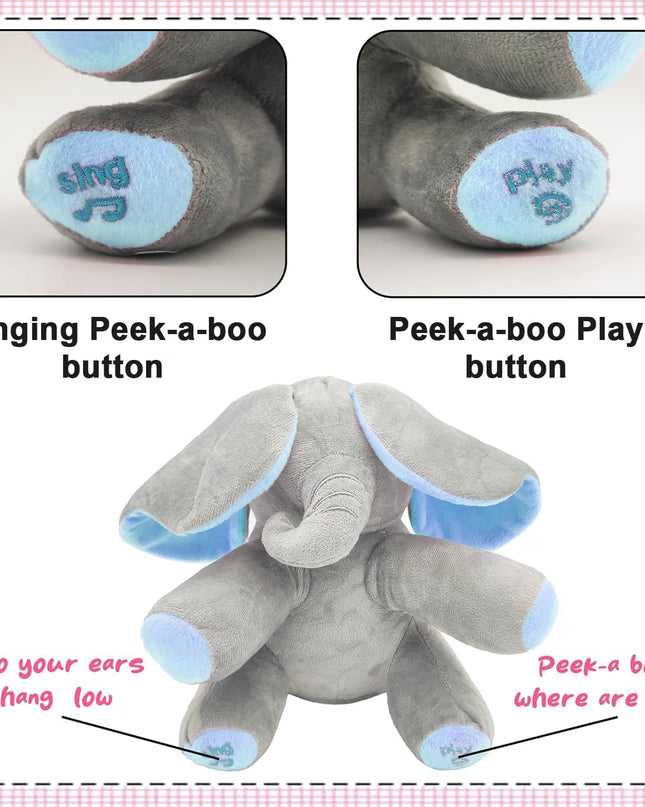 Peek A Boo Elephant Plush Toy for Babies & Kids, Musical Stuffed Animal with Moving Flappy Ears, Interactive Singing Soft Toy for Toddlers, Cuddly Gift for Birthday