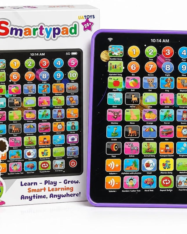 Learning Pad for Preschoolers & Toddlers 2Y+ | 14 Interactive Functions, Phonics, Alphabets, Numbers, Transport & Animal Sounds | Educational and Early Developmental Toy (Purple)