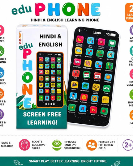 Kids Educational Learning Phone Toy for Boys & Girls, Hindi & English Interactive Talking Toy Mobile, 28 Learning Functions, Alphabet Numbers Rhymes Stories Music Learning Toy for 2+ Years Kids