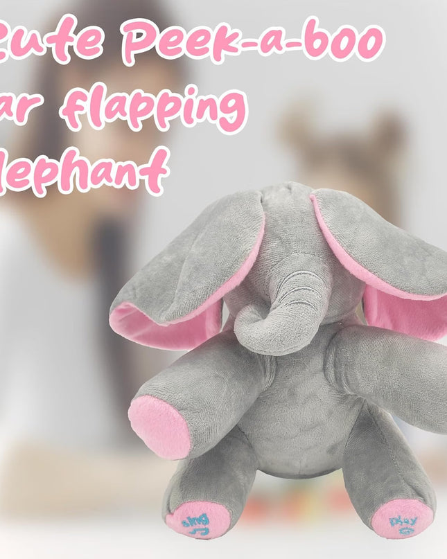 Peek A Boo Elephant Plush Toy for Babies & Kids, Musical Stuffed Animal with Moving Flappy Ears, Interactive Singing Soft Toy for Toddlers, Cuddly Gift for Birthday