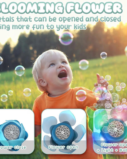 Electric Bubble Wand for Kids, Automatic Bubble Machine with LED Lights, 10000+ Bubbles per Minute, Flower Bubble Stick Toy, Portable Bubble Blower for Outdoor Play (Blue)