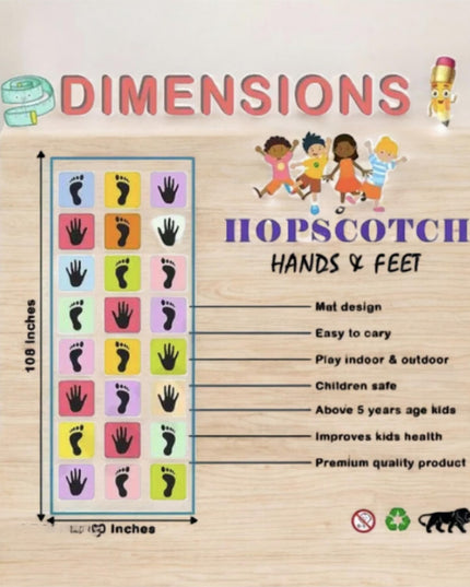 Kids Floor Learning Game Mat, Hands and Feet Pattern, 2.5 x 8 Feet PVC, Indoor Educational Activity for Ages 4-12 hopscotch Jumbo Play mat