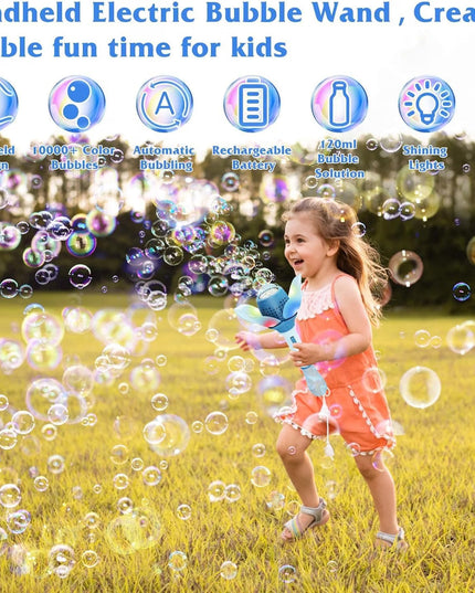 Electric Bubble Wand for Kids, Automatic Bubble Machine with LED Lights, 10000+ Bubbles per Minute, Flower Bubble Stick Toy, Portable Bubble Blower for Outdoor Play (Blue)